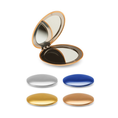 KAYLA. Espelho redondo de dupla face em alumínio e com fecho magnético